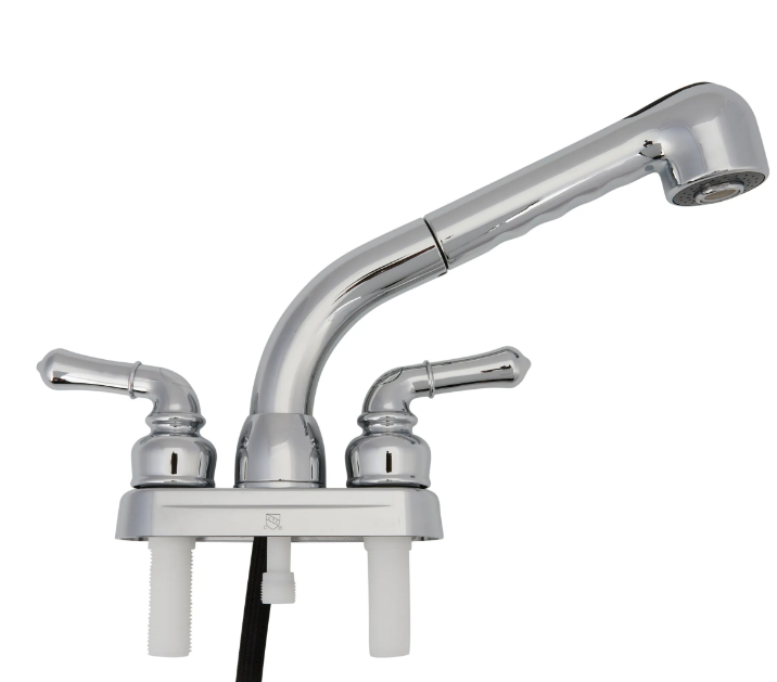 Chrome 2handle Deckmount Utility Faucet with Pulldown Sprayer